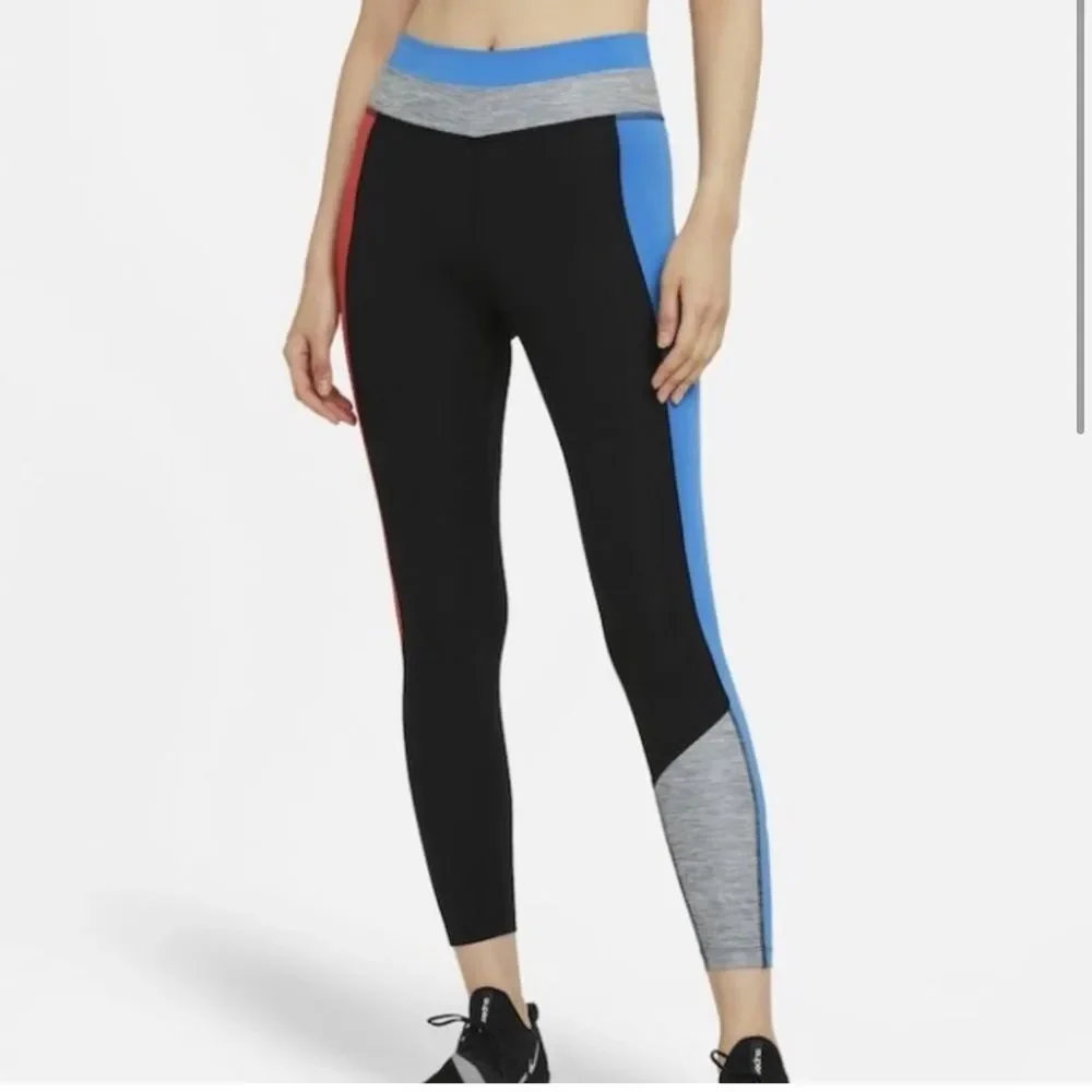 🥑5/$25 Nike One Women's Color-Block 7/8 Leggings black red blue sz XS